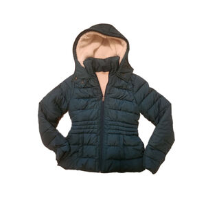 Women's Vintage Hollister Green Fitted Puffer Jacket with Sherpa Lining, Size S